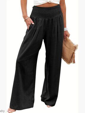 Linen Palazzo Pants High Waist Wide Leg Casual Lounge Summer Boho